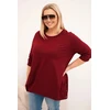 Moteriška Plus Size medvilninė palaidinė su dekoratyvinėmis sagomis, burgundiškos spalvos