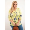 Moteriška Plus Size medvilninė palaidinė su gėlių raštu, šviesiai žalios spalvos
