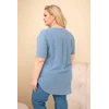 Moteriška Plus Size medvilninė palaidinė su sagute, džinso mėlynos spalvos