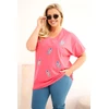 Moteriška Plus Size medvilninė palaidinė su plunksnų aplikacijomis, rožinė