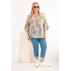 Moteriška Plus Size medvilninė palaidinė trumpomis rankovėmis su gėlių raštu, fango spalvos