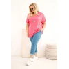 Moteriška Plus Size medvilninė palaidinė su plunksnų aplikacijomis, rožinė