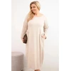 Moteriška Plus Size medvilninė suknelė ilgomis rankovėmis, smėlio spalvos