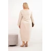 Moteriška Plus Size medvilninė suknelė ilgomis rankovėmis, smėlio spalvos