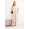 Moteriška Plus Size medvilninė suknelė ilgomis rankovėmis, smėlio spalvos