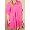 Moteriška Plus Size medvilninė suknelė su raukiniais, rožinės spalvos