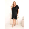 Moteriška Plus Size medvilninė suknelė su sage ir V formos iškirpte, juoda