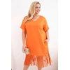 Moteriška Plus Size medvilninė suknelė su V formos iškirpte ir kutais, oranžinė