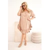 Moteriška Plus Size medvilninė suknelė su raukiniais, fango spalvos