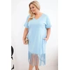 Moteriška Plus Size medvilninė suknelė su V formos iškirpte ir kutais, mėlyna