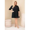Moteriška Plus Size medvilninė suknelė su raukiniais, juodos spalvos