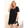 Moteriška Plus Size medvilninė suknelė su sage ir V formos iškirpte, juoda