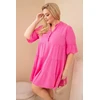 Moteriška Plus Size medvilninė suknelė su raukiniais, rožinės spalvos
