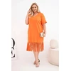 Moteriška Plus Size medvilninė suknelė su V formos iškirpte ir kutais, oranžinė