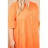 Moteriška Plus Size medvilninė suknelė su raukiniais, oranžinės spalvos