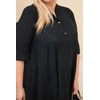 Moteriška Plus Size medvilninė suknelė su raukiniais, juodos spalvos