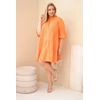 Moteriška Plus Size medvilninė suknelė su raukiniais, oranžinės spalvos