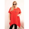 Moteriška Plus Size medvilninė suknelė su asimetrišku ilgesniu nugaros kraštu, raudonos spalvos