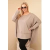 Moteriška Plus Size medvilninė tunika su asimetriniu apačios kraštu, kapučino spalvos