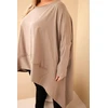 Moteriška Plus Size medvilninė tunika su asimetriniu apačios kraštu, kapučino spalvos