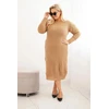Moteriška Plus Size megzta suknelė su moheriu, kapučino spalvos