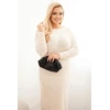 Moteriška Plus Size megzta suknelė su moheru, smėlio spalvos