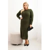 Moteriška Plus Size megzta suknelė su moheru, chaki spalvos
