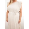 Moteriška Plus Size midi suknelė su surišimu ties juosmeniu, smėlio spalvos