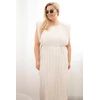 Moteriška Plus Size midi suknelė su surišimu ties juosmeniu, smėlio spalvos
