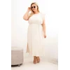 Moteriška Plus Size midi suknelė su surišimu ties juosmeniu, smėlio spalvos