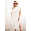 Moteriška Plus Size midi suknelė su surišimu ties juosmeniu, ekru spalvos