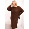 Moteriška Plus Size oversize megztinė suknelė su moheriu, ruda