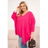 Moteriška Plus Size palaidinė su asimetriniu apačios kraštu ir V formos iškirpte, fuksijos spalvos
