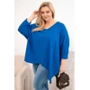 Moteriška Plus Size palaidinė su asimetriniu apačios kraštu ir V formos iškirpte, mėlynos spalvos