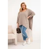 Moteriška Plus Size palaidinė su asimetriniu apačios kraštu ir V formos iškirpte, kapučino spalvos