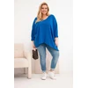 Moteriška Plus Size palaidinė su asimetriniu apačios kraštu ir V formos iškirpte, mėlynos spalvos