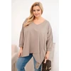 Moteriška Plus Size palaidinė su asimetriniu apačios kraštu ir V formos iškirpte, kapučino spalvos