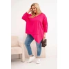 Moteriška Plus Size palaidinė su asimetriniu apačios kraštu ir V formos iškirpte, fuksijos spalvos