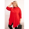 Moteriška Plus Size palaidinė su asimetriniu priekiu ir užlenktomis rankovėmis, raudonos spalvos