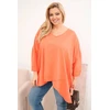 Moteriška Plus Size palaidinė su asimetriniu apačios kraštu ir V formos iškirpte, abrikosų spalvos