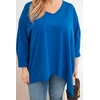 Moteriška Plus Size palaidinė su asimetriniu apačios kraštu ir V formos iškirpte, mėlynos spalvos
