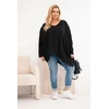 Moteriška Plus Size palaidinė su asimetriška apačia ir V iškirpte, juodos spalvos