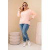 Moteriška Plus Size palaidinė su blizgančiu užrašu, abrikosų spalvos