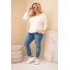 Moteriška Plus Size palaidinė su dekoratyviniu užrašu ir perlais, geltonos spalvos
