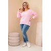 Moteriška Plus Size palaidinė su dekoruotu užrašu, šviesiai rožinės spalvos