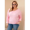 Moteriška Plus Size palaidinė su dekoruotu užrašu, šviesiai rožinės spalvos