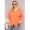 Moteriška Plus Size palaidinė su gilia V formos iškirpte ir asimetriniu apačios kraštu, persikų spalvos