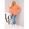 Moteriška Plus Size palaidinė su gilia V formos iškirpte ir asimetriniu apačios kraštu, persikų spalvos
