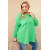 Moteriška Plus Size palaidinė su kišene ir rankovėmis, šviesiai žalios spalvos