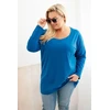 Moteriška Plus Size palaidinė su laiveline iškirpte, mėlynos spalvos